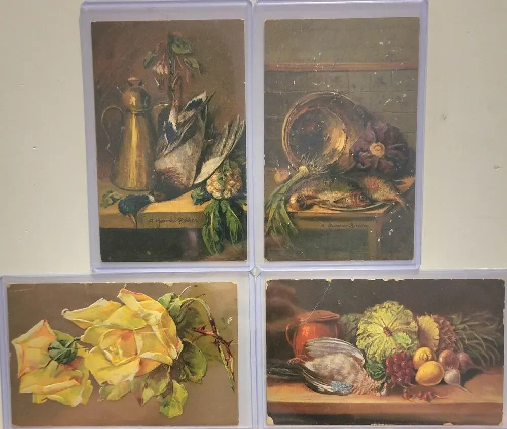 Lot Of Four Vintage Antique Embossed Postcards Flowers